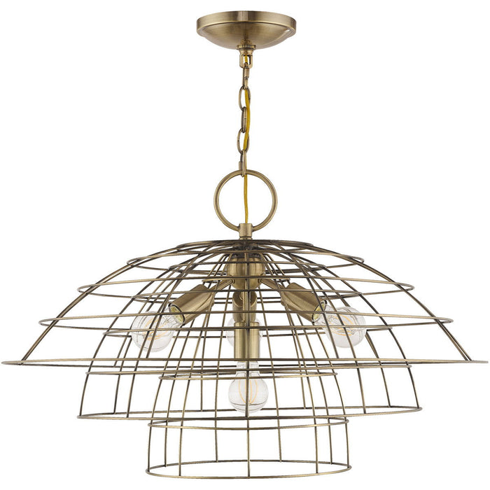 Four Light Dimmable Chandelier With Shades - Antiqued Brass