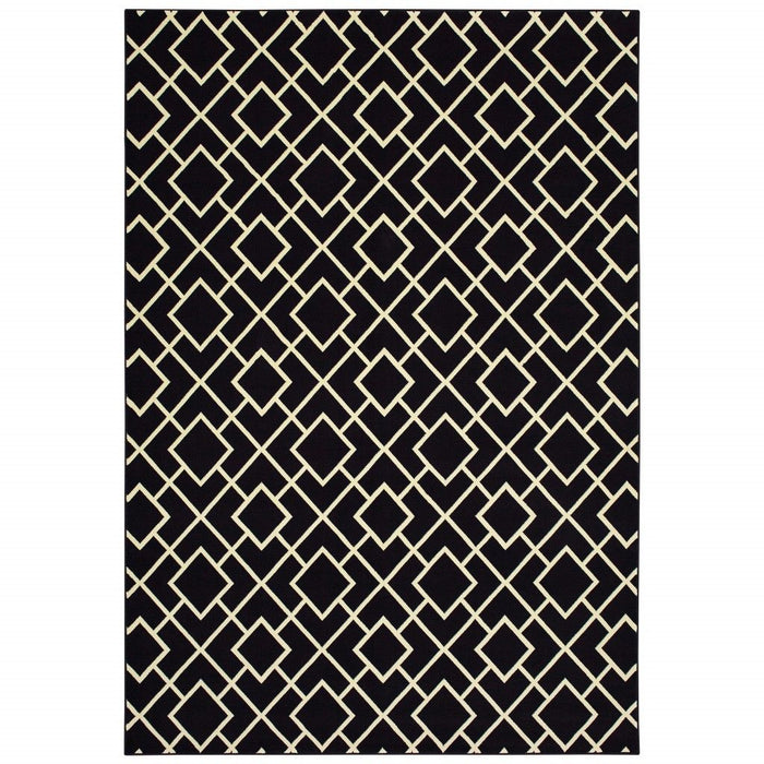 9' x 12' Machine Woven Geometric Diamonds Indoor Area Rug - Black Ivory