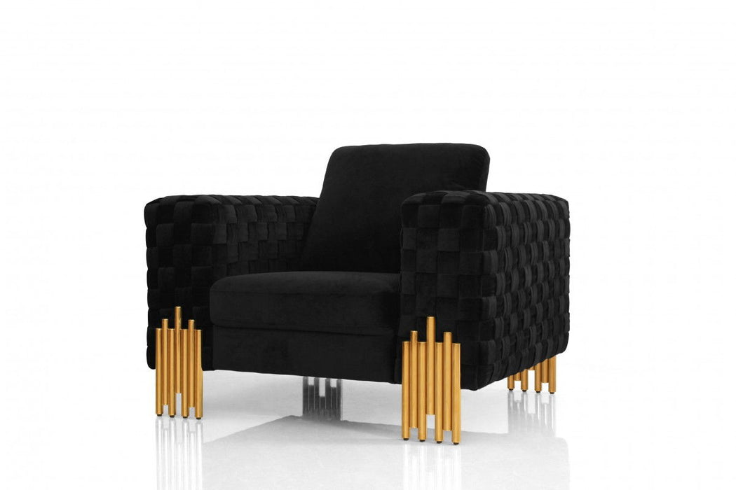 Velvet And Gold Art Deco Lounge Chair - Black