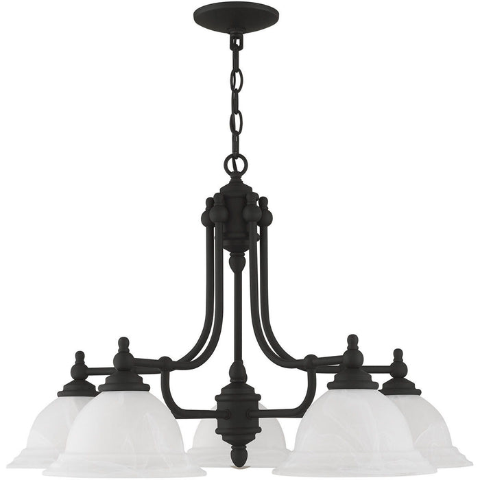 18" Five Light Metal Dimmable Chandelier With Shades - Black