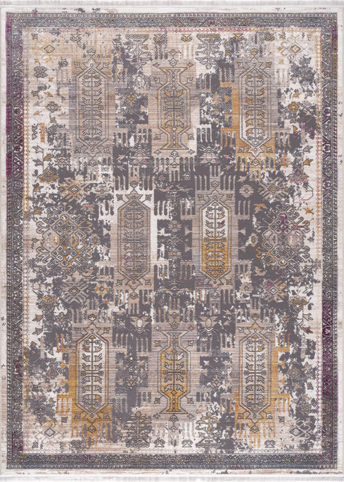 9' x 12' Oriental Power Loom Washable Non Skid Area Rug - Gray And Ivory