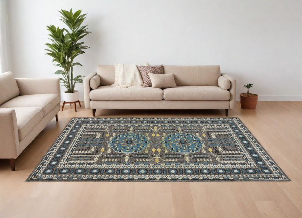 10' x 13' Oriental Power Loom Area Rug - Gray Blue And Green