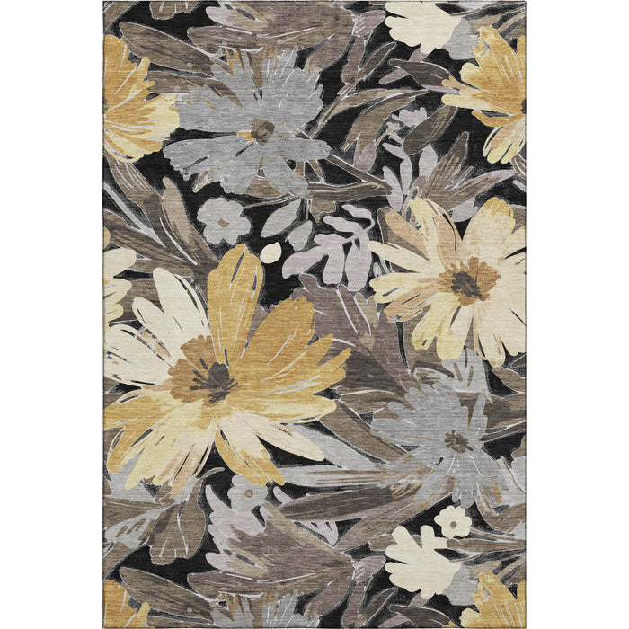 10' X 14' Floral Washable Area Rug With UV Protection (693948) - Black / Gray / Wheat