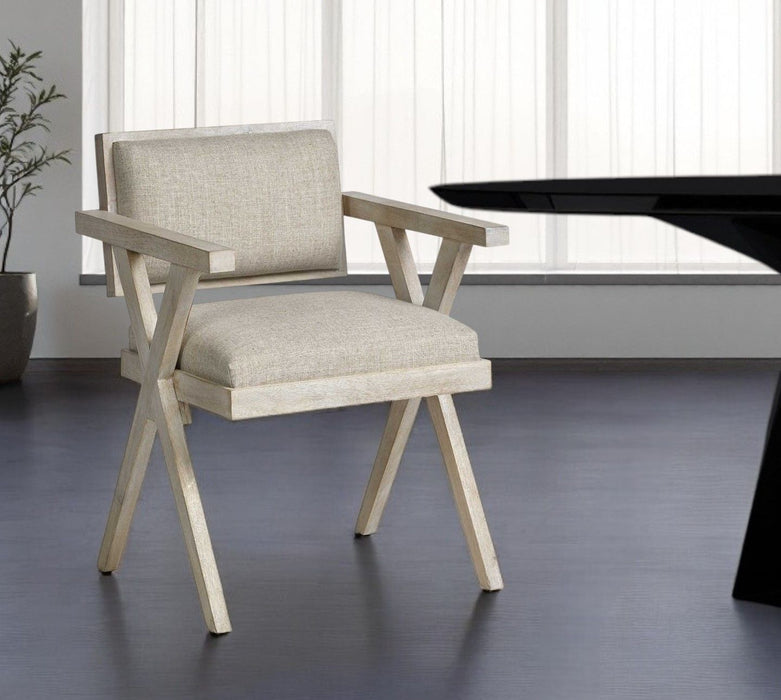 Upholstered Fabric Open Back Dining Arm Chair - Cream