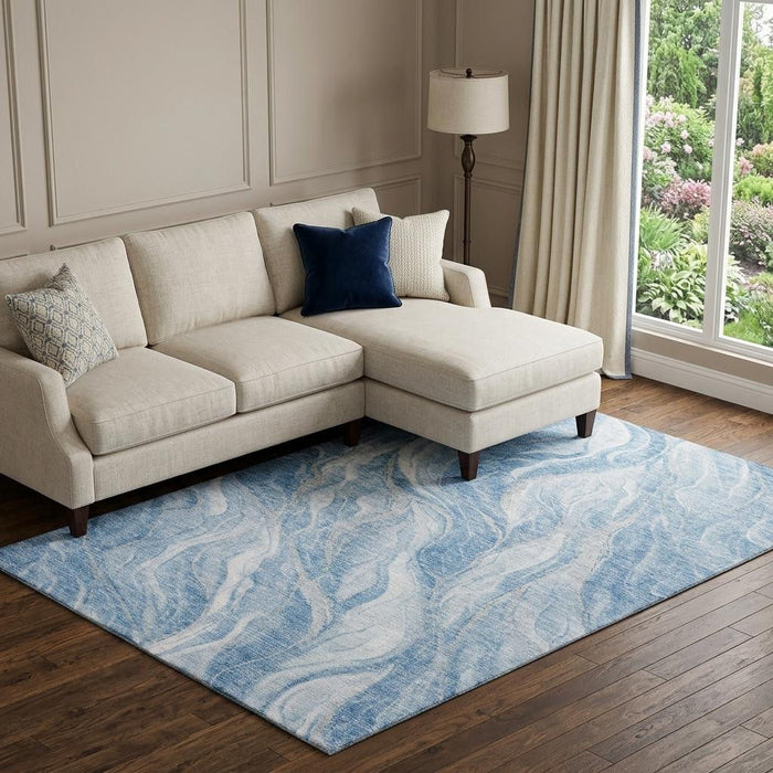 10' X 14' Abstract Washable Area Rug With UV Protection (657581) - Blue / Ivory