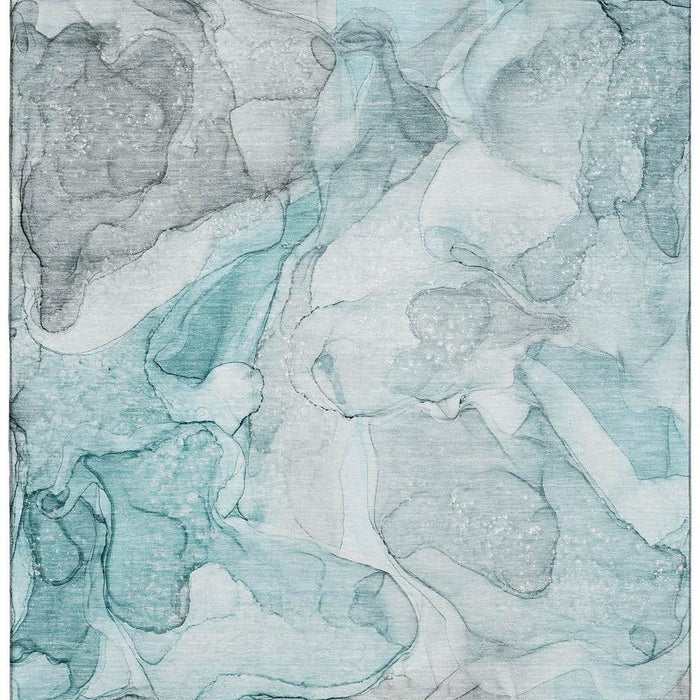5' X 8' Abstract Washable Area Rug With UV Protection (647010) - Teal / Ivory