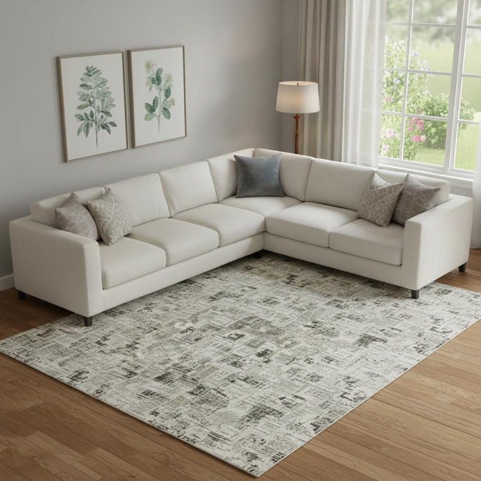 10' X 14' Abstract Washable Area Rug With UV Protection (709992) - Gold / Charcoal / Silver