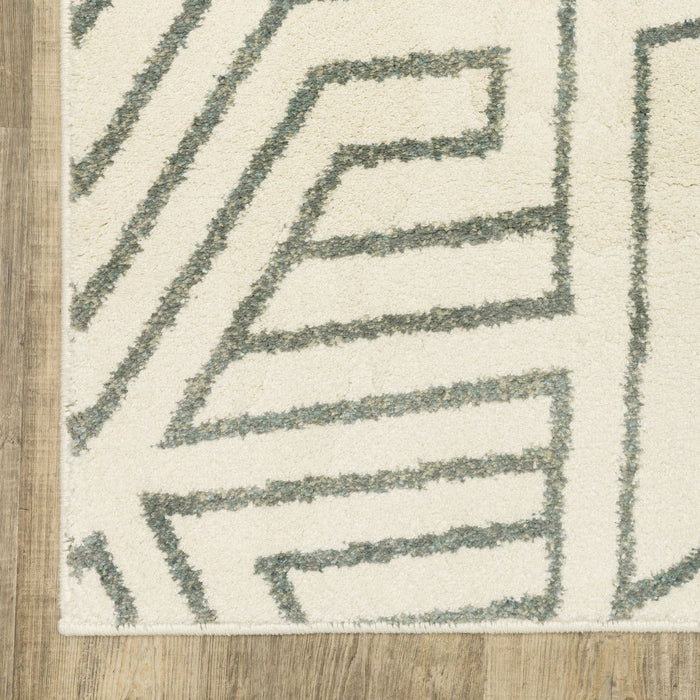 9.8' x 12.8' Geometric Power Loom Area Rug - Gray And Ivory