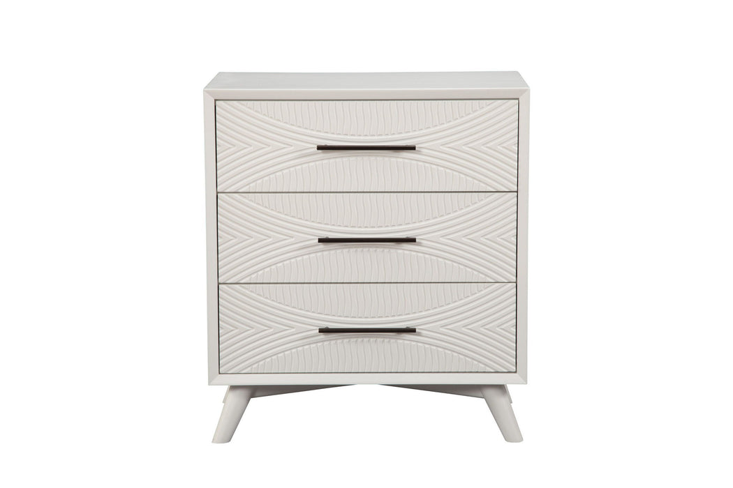 34" Carved Geometric Solid Wood Three Drawer Dresser - White