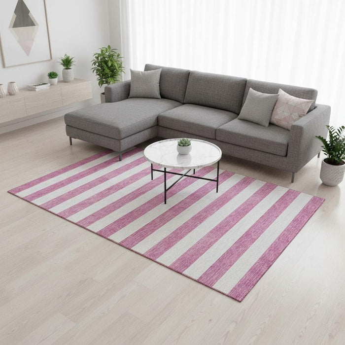 8' X 10' Striped Washable Area Rug With UV Protection (647636) - Pink / Ivory