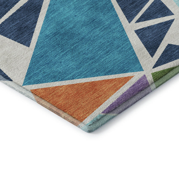 10' X 14' Geometric Washable Area Rug With UV Protection (681563) - White / Teal / Pink / Orange