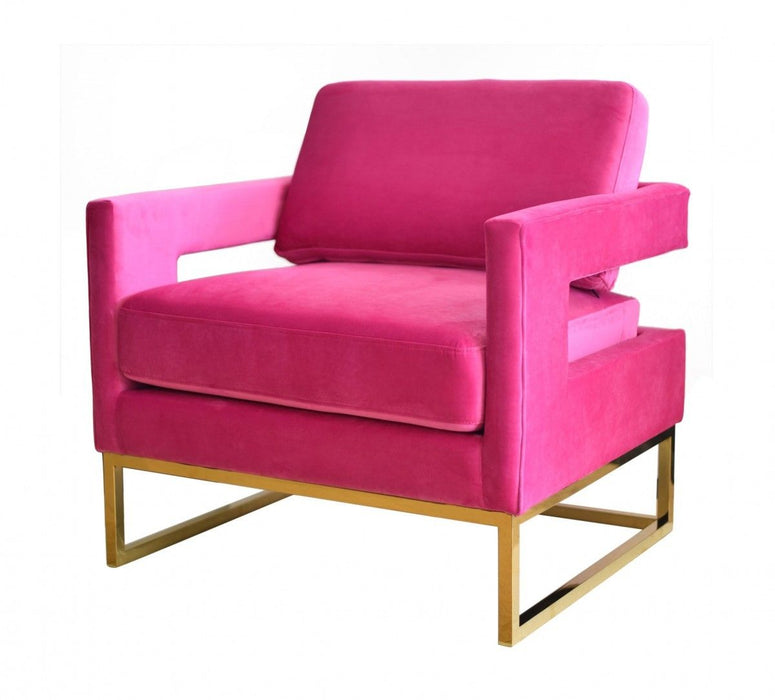 Stylish Velvet And Steel Chair - Pink And Gold