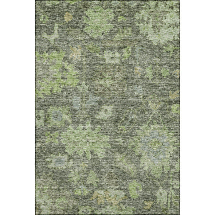 10' X 14' Floral Washable Area Rug With UV Protection (684516) - Fern Green / Gray
