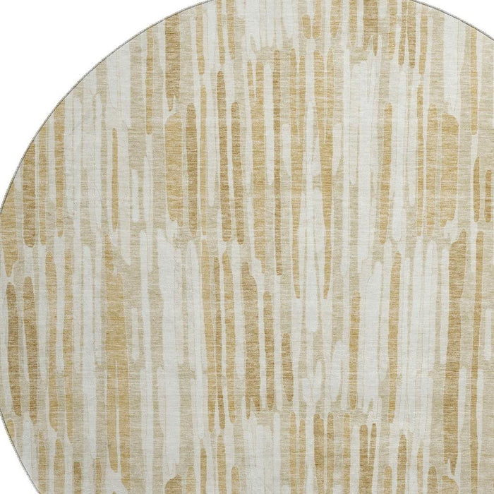 8' Abstract Washable Round Rug With UV Protection - Gold / Beige