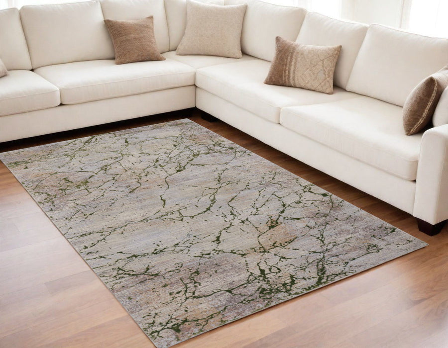 5' x 8' Abstract Power Loom Area Rug - Taupe Green And Tan