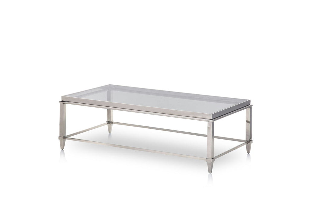 55" Glass And Steel Coffee Table - Clear And Silver