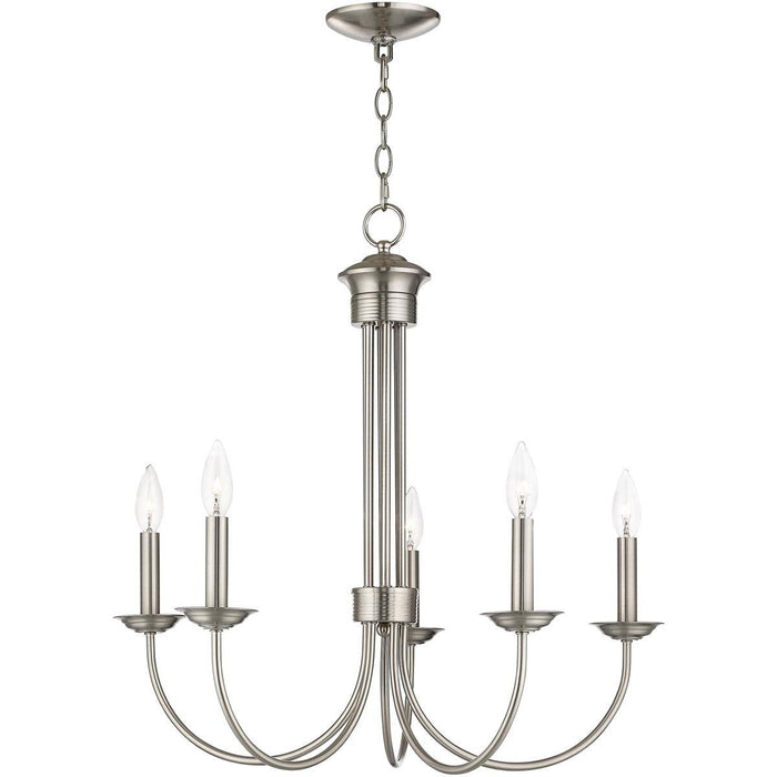 24" Five-Light Dimmable Chandelier With Shades - Nickel