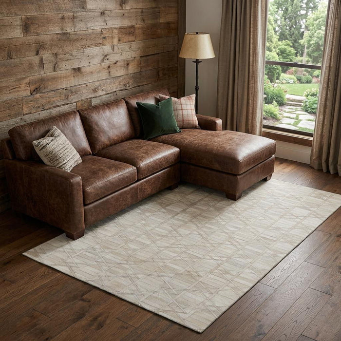 10' X 14' Geometric Washable Area Rug With UV Protection (644664) - Ivory / Beige