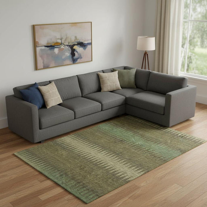 10' X 14' Striped Washable Area Rug With UV Protection (668982) - Olive Green / Chocolate