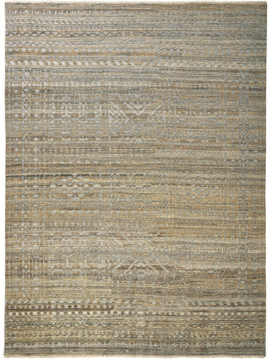 6' x 9' Geometric Hand Knotted Worn Faded Area Rug - Gold And Tan
