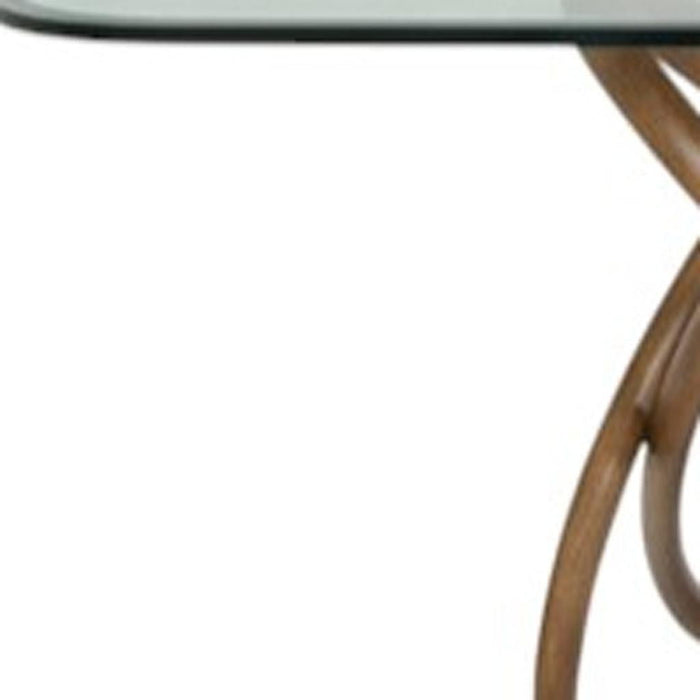 94" Glass And Solid Wood Pedestal Base Dining Table - Natural
