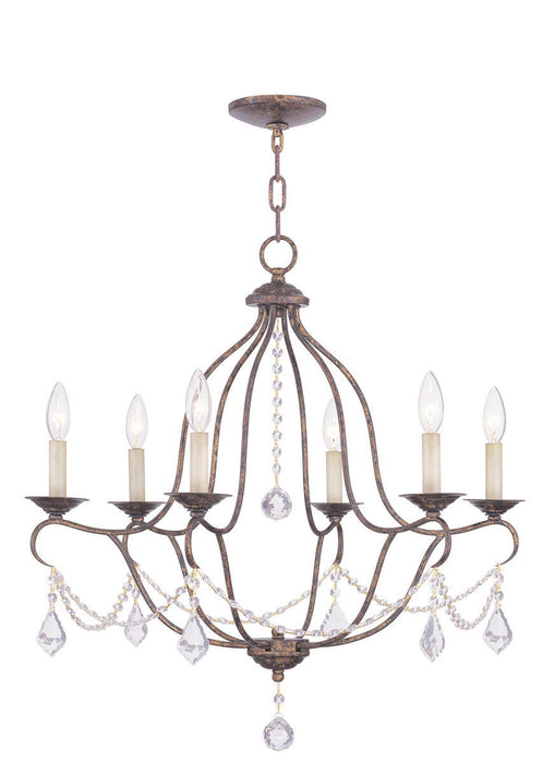 26" Six Light Dimmable Chandelier With Shades - Bronze