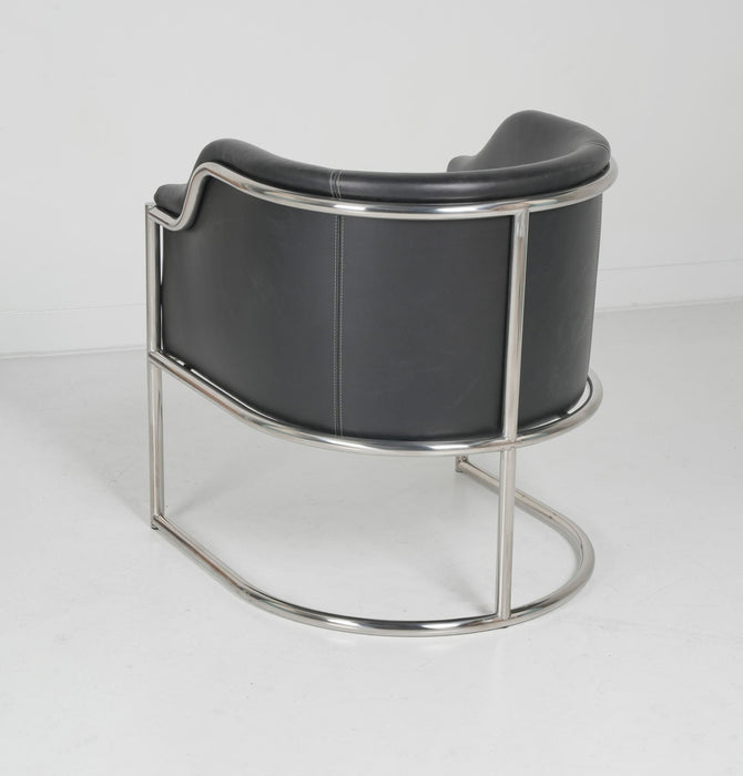 Upholstered Leather Curved Back Dining Arm Chair - Silver