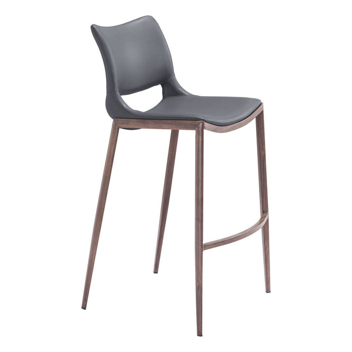 29" Faux Leather And Steel Low Back Counter Height Bar Chairs (Set of 2) - Dark Gray / Walnut