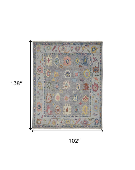 8' X 12' Persian Wool Oriental Hand Knotted Area Rug With Fringe - Gray