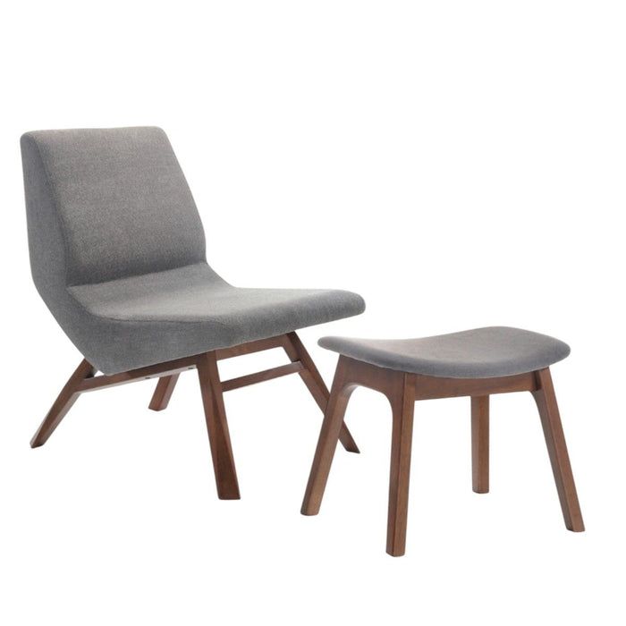 Solid Color Lounge Chair With Ottoman - Gray And Walnut