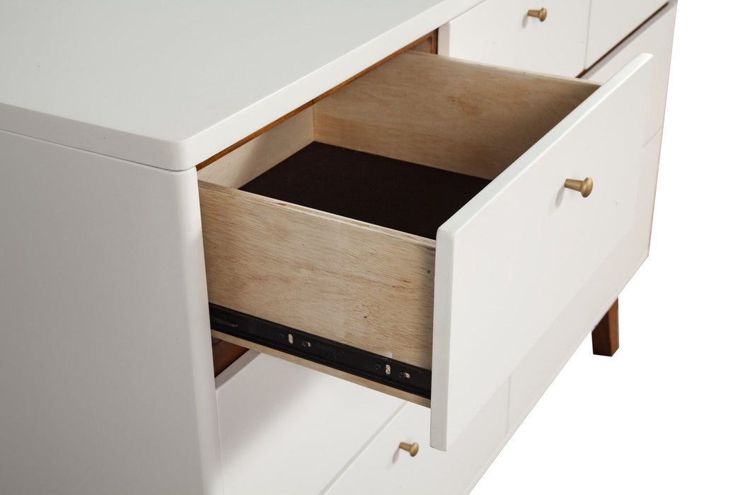 Wood Seven Drawer Double Dresser - Brown / White
