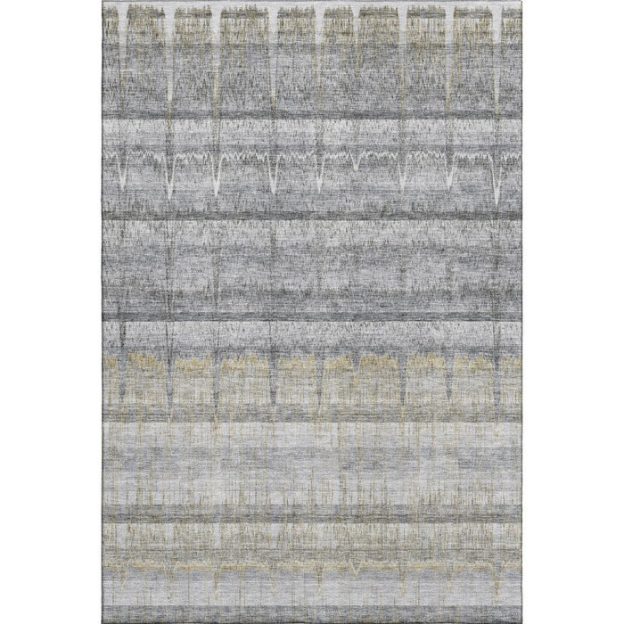 9' X 12' Striped Washable Area Rug With UV Protection (652862) - Gray / Ivory / Gold