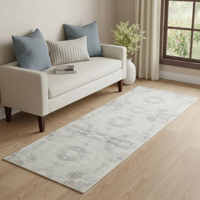 2' X 5' Medallion Washable Non Skid Area Rug (534007) - Gray / Off White