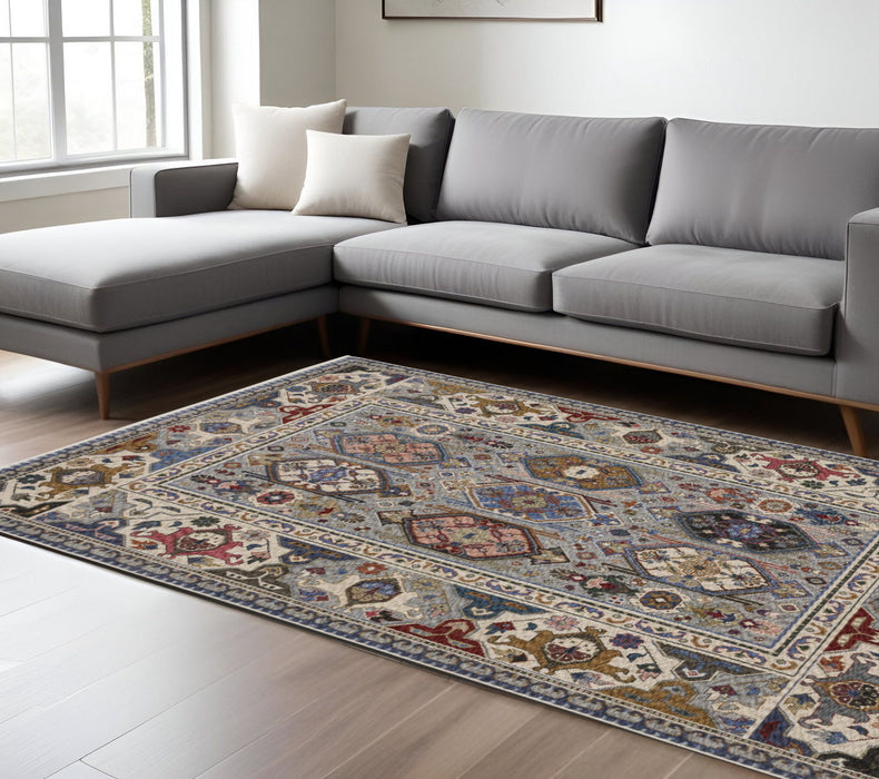 10' X 13' Oriental Area Rug With Fringe - Blue And Gray