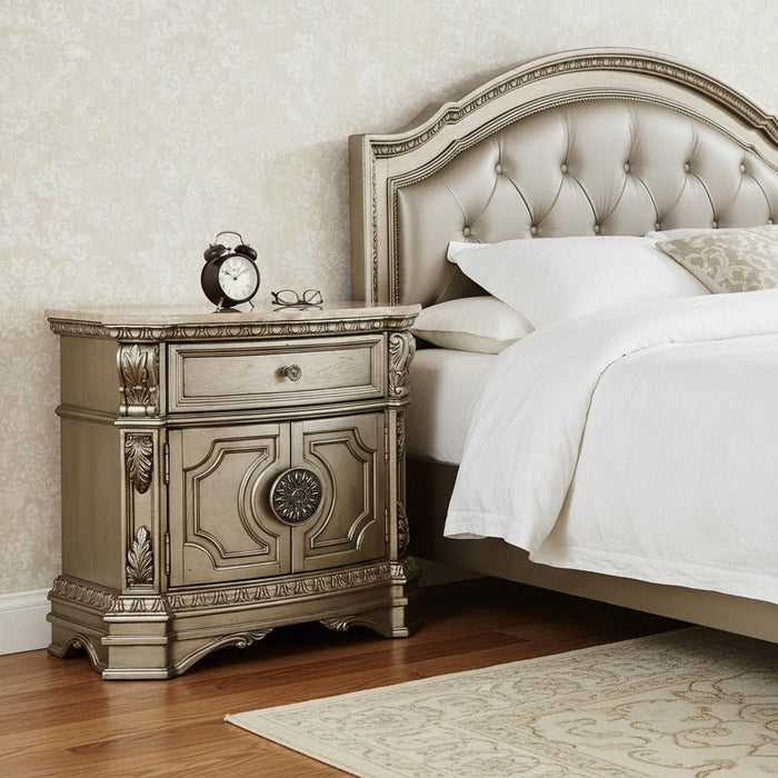 One Drawer Faux Marble And Solid Wood Nightstand With Storage - Champagne