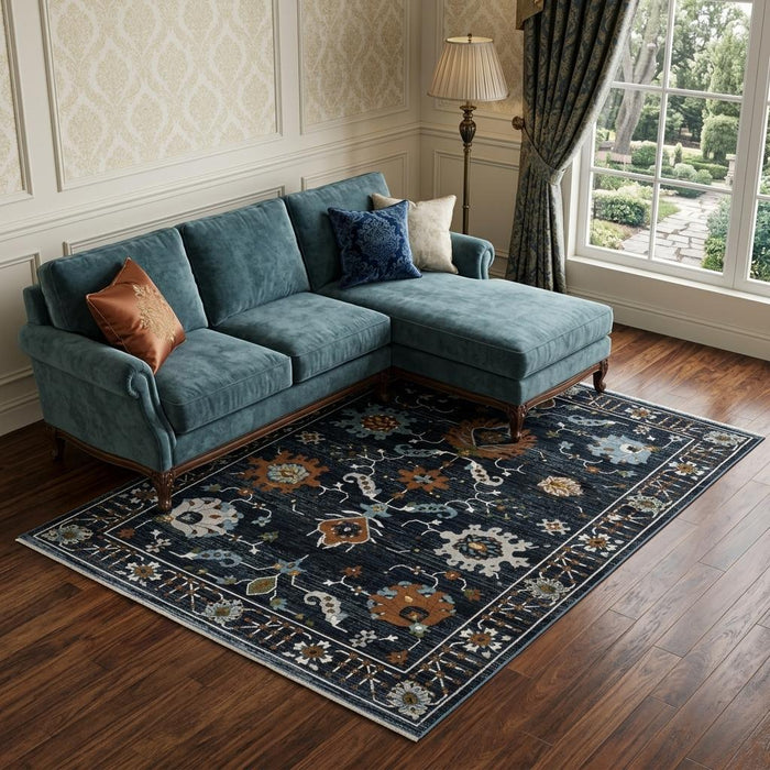 10' X 13' Oriental Area Rug With Fringe (575112) - Rust / Black