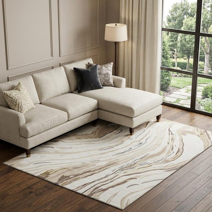 10' X 14' Abstract Washable Area Rug With UV Protection (681389) - Ivory / Taupe / Gray