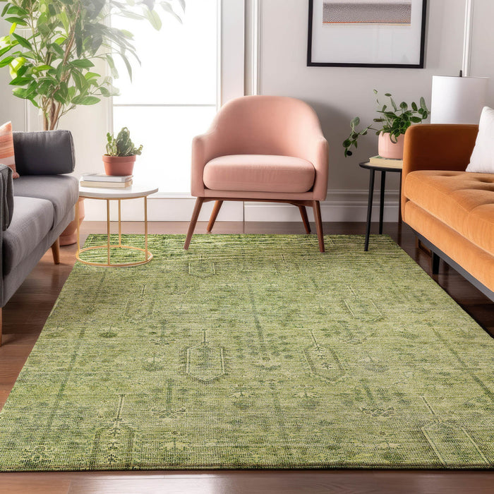10' X 14' Southwestern Washable Area Rug With UV Protection - Sage And Green