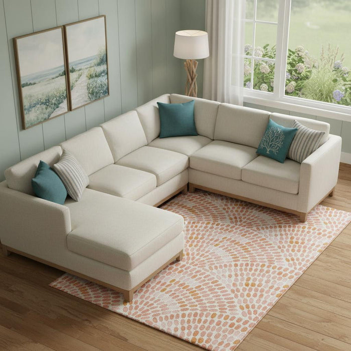 8' X 10' Geometric Washable Area Rug With UV Protection (645838) - Peach / Ivory