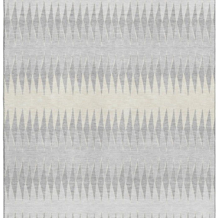 10' X 14' Striped Washable Area Rug With UV Protection (669000) - Silver / Ivory / Gray