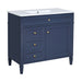 Modern Giga blue bathroom vanity with top sink, two drawers, a tip-out drawer, and sleek storage cabinet for bathroom organization.