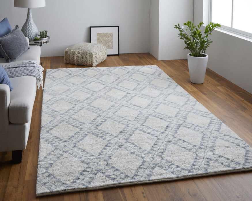 6' x 9' Geometric Hand Knotted Worn Faded Area Rug - Gray And Ivory