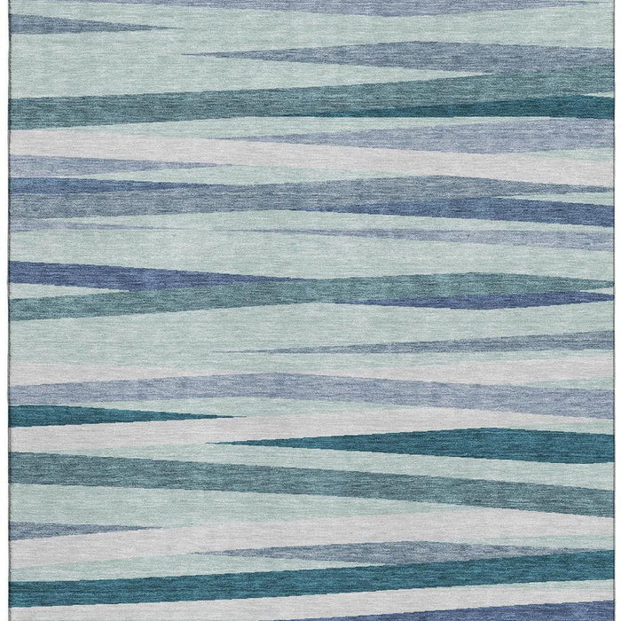10' X 14' Striped Washable Area Rug With UV Protection (678526) - Teal / Ivory / Blue