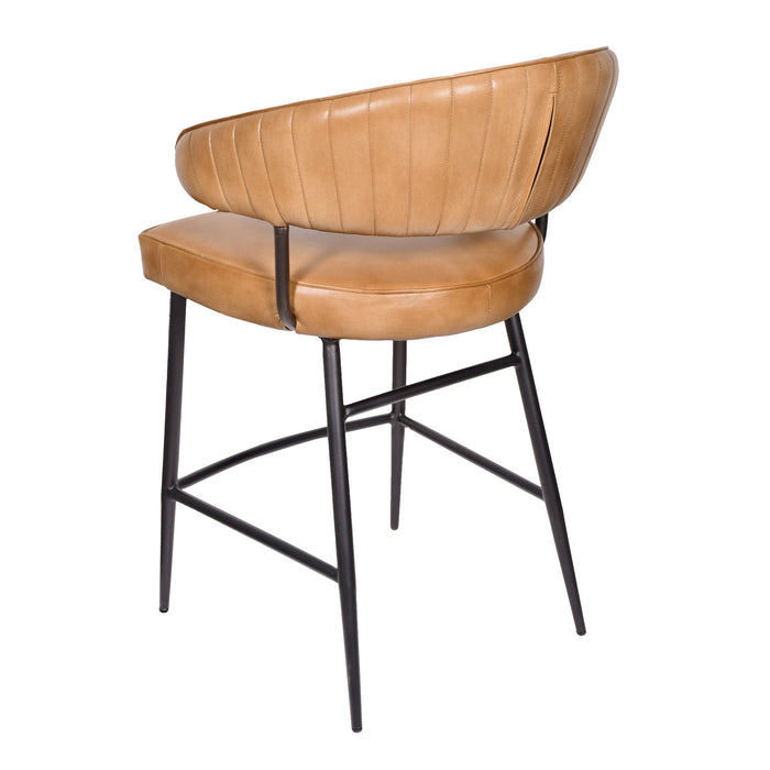 Genuine Leather Iron Low Back Counter Height Bar Chair - Tan / Black