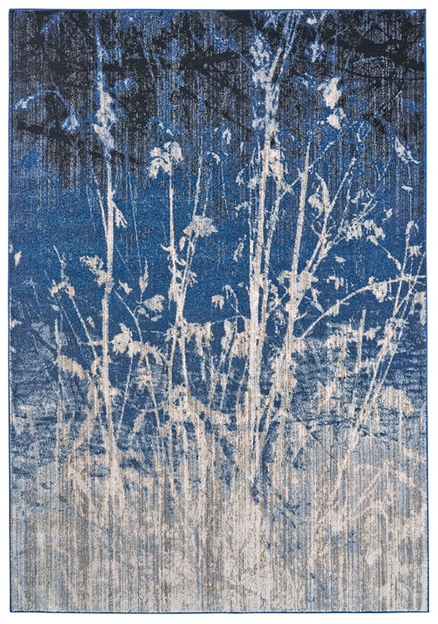 10' x 14' Abstract Power Loom Worn Faded Area Rug - Gray Black And Blue
