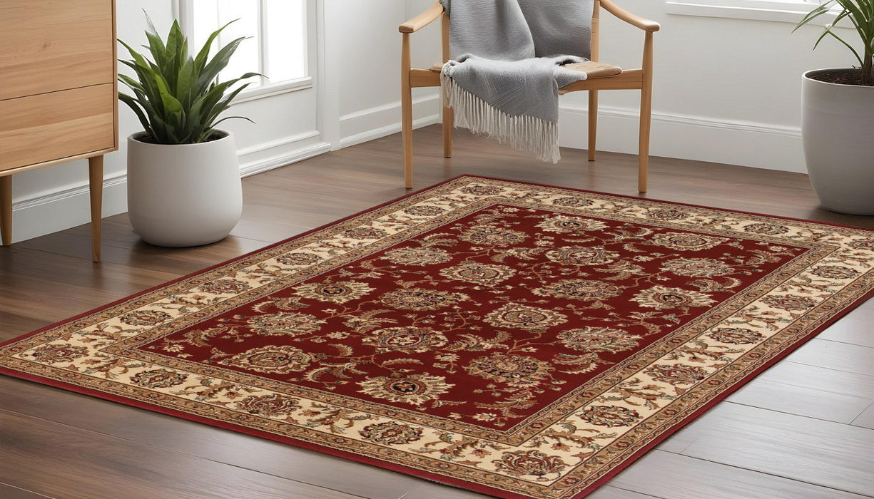 8' Oriental Square Rug - Red / Ivory