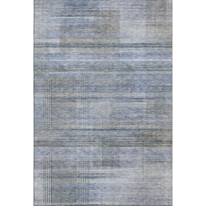 10' X 14' Striped Washable Area Rug With UV Protection - Blue And Gray