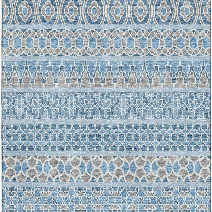 9' X 12' Transitional Ikat Washable Area Rug With UV Protection - Sky Blue