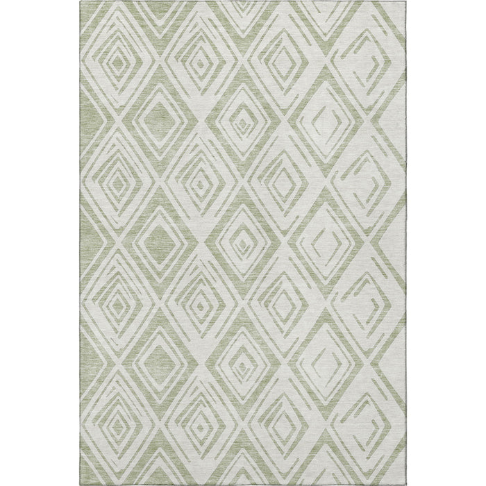 10' X 14' Diamond Washable Area Rug With UV Protection - Artichoke Green And Ivory