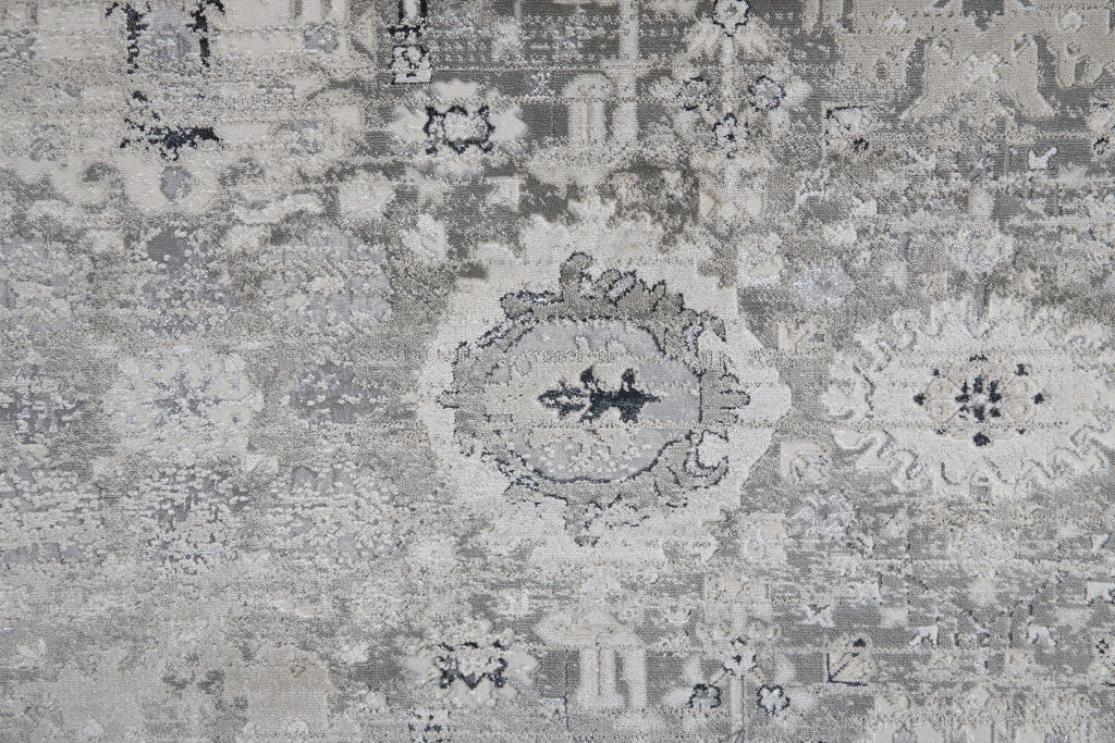 12' x 15' Abstract Power Loom Distressed Area Rug - Gray And Silver